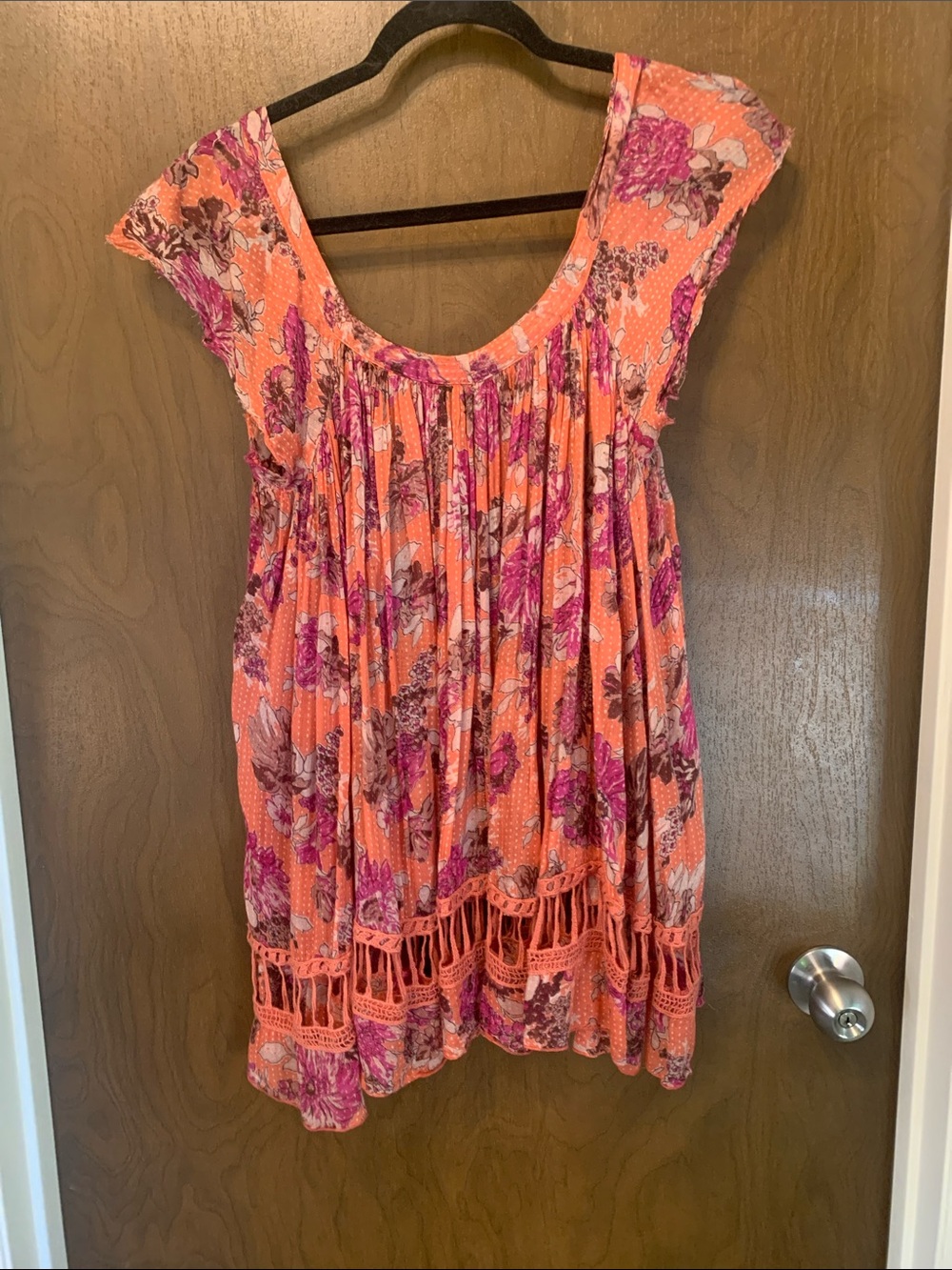 Free People Orange Floral Scoop-Neck Tunic with Pink Accents